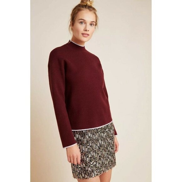 NWT Anthropologie Lizzie Mock Neck Sweater in Burgundy - Picture 1 of 6